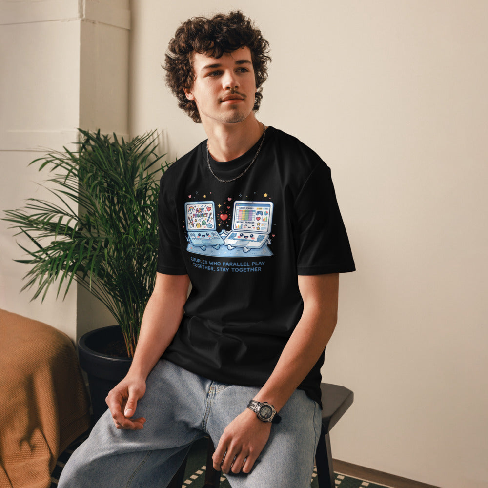Couples Who Parallel Play Together, Stay Together Tee — Laptops