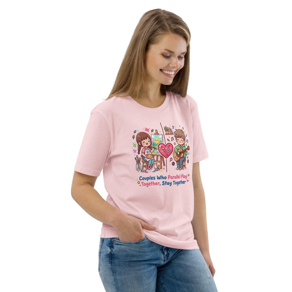 Couples Who Parallel Play Together, Stay Together Tee — Hobbies Split