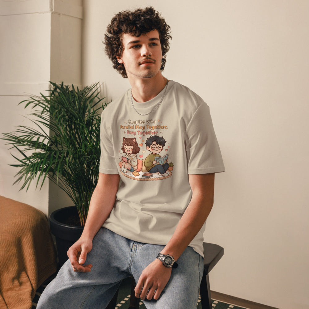 Couples Who Parallel Play Together, Stay Together Tee — Gaming & Reading