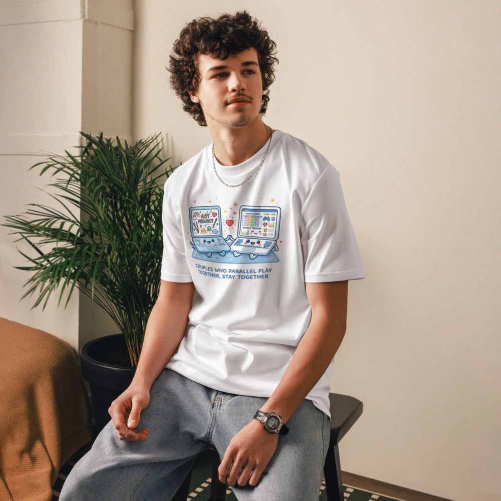 Couples Who Parallel Play Together, Stay Together Tee — Laptops