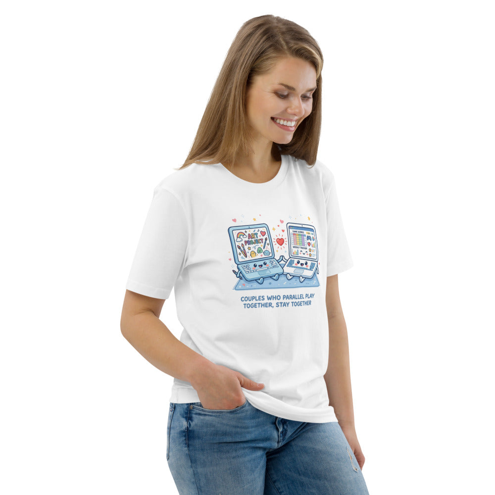 Couples Who Parallel Play Together, Stay Together Tee — Laptops
